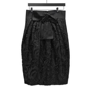 Naeem Khan Black Embroidered Lace Silk Pencil Skirt Size 12